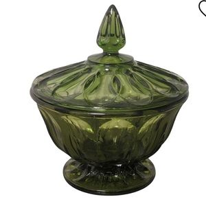 Vintage Anchor Hocking Fairfield Emerald Green Glass Lidded Pedestal Candy Dish